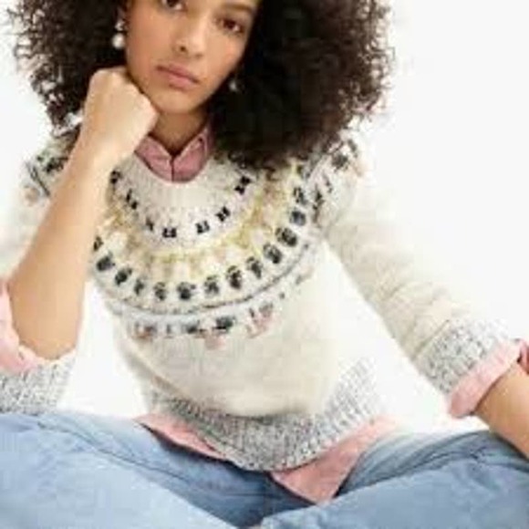 J. Crew Sweaters - J. Crew The Reeds Crewneck Fair Isle Wool Pullover Sweater Gray Small